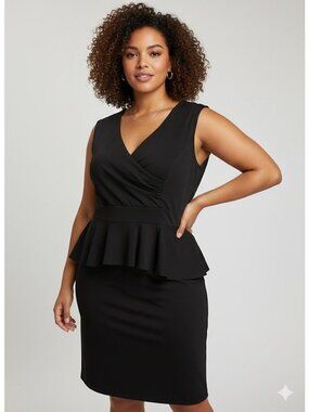 Torrid Womens Plus Size 26 Black Peplum Sleeveless Career Dress Rayon Blend